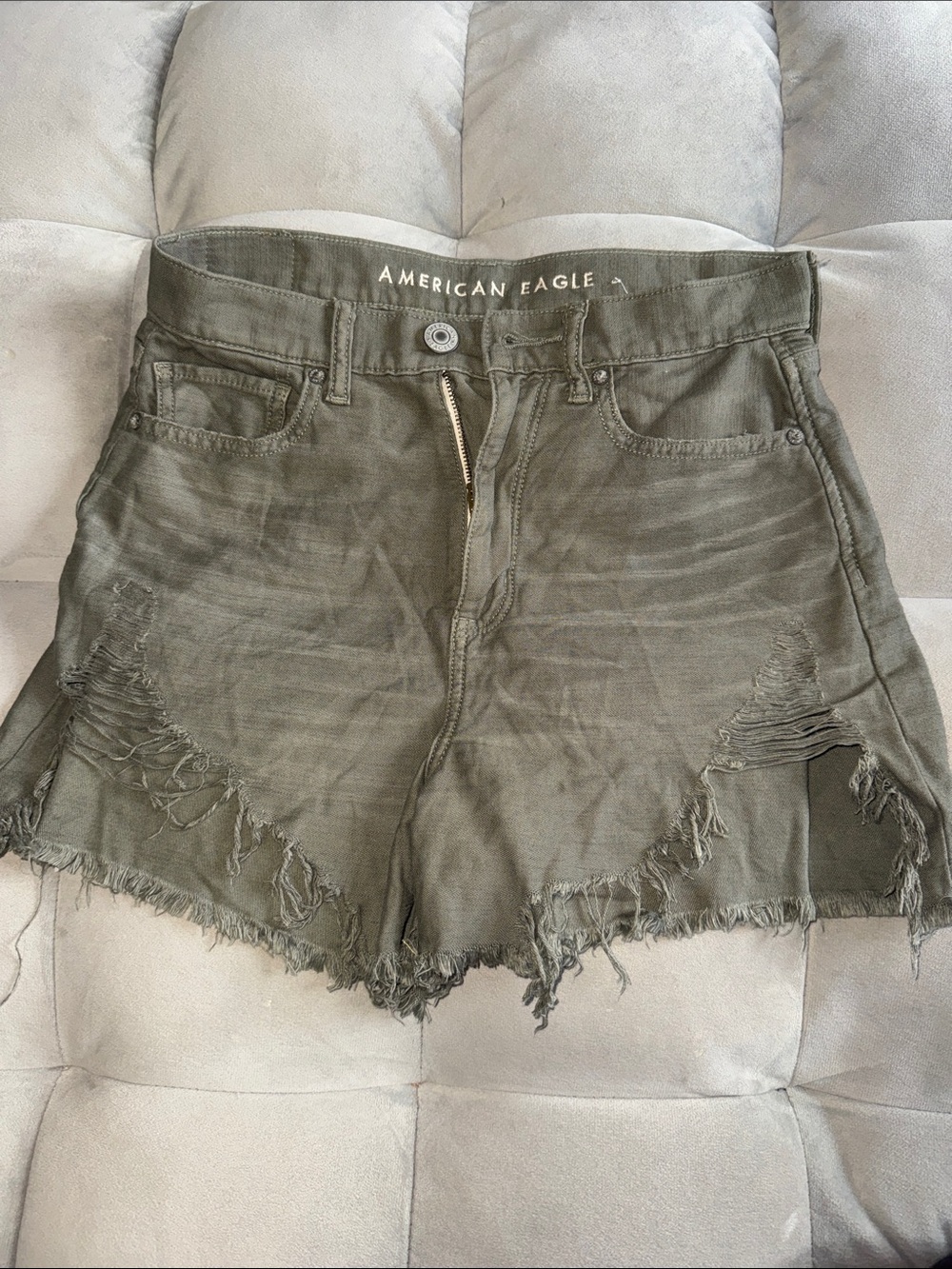 American Eagle Outfitters Olive Green Distressed Denim Shorts